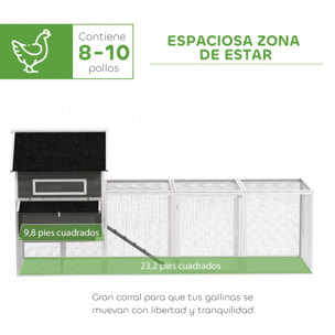 Gallinero de Madera Grande Exterior, Caseta para Gallinas con 2 Nidos, Corral, Techo Asfáltico, Bandeja Extraíble y Rampa, Casa Elevada para 8-10 Gallinas, Conejos, 347x160x150 cm, Gris Oscuro