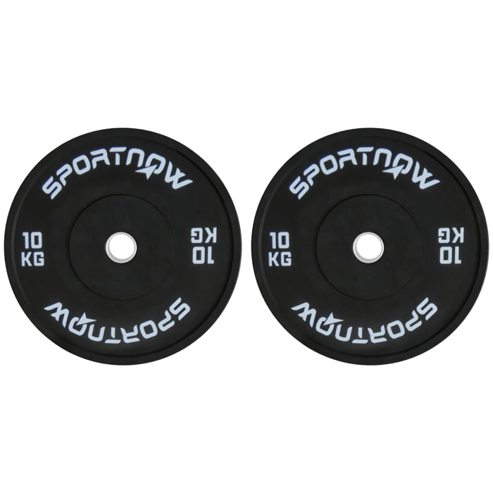 SPORTNOW Discos Pesas Olímpicos 2x10 kg, Agujero Ø50 mm, de Goma, 2 Placas de Pesas para Barras y Mancuernas, para Entrenamientos en Casa y Gimnasio, Negro