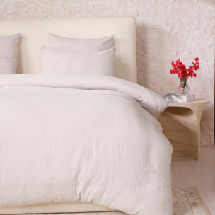 Parure housse de couette unie 100% gaze de coton - ava - ecru