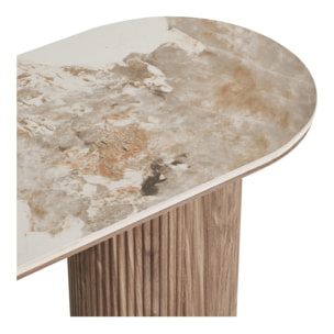Consolle Athens piano in ceramica bianca e base in legno scanalato 120x40x78 cm