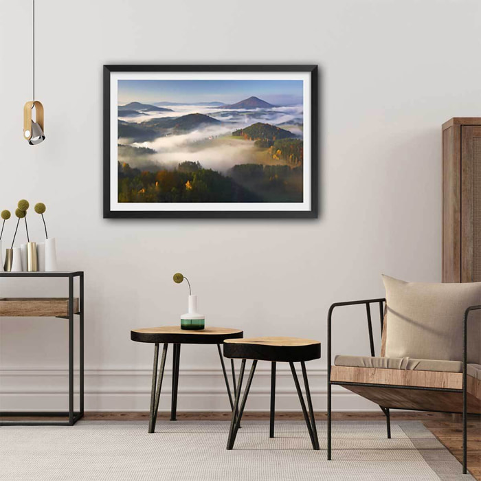 Affiche Colline et féerie d' Automne Affiche + cadre en bois - Noir