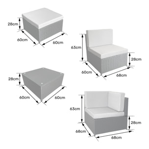 Salon de jardin BONIFACIO en résine tressée gris 6 places - coussin gris