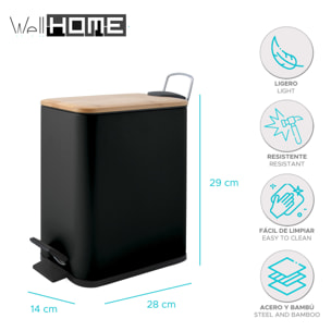 Cubo de basura con pedal ERIK de 5L en color Negro - 14x28x29cm