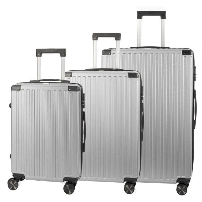 DAM Juego de 3 maletas Trolley, en material ligero ABS de alta resistencia con esquinas reforzadas. Cerradura numérica y 4 ruedas dobles extraíbles y giratorias 360°. 51x30x77 Cm. Color: Gris Claro