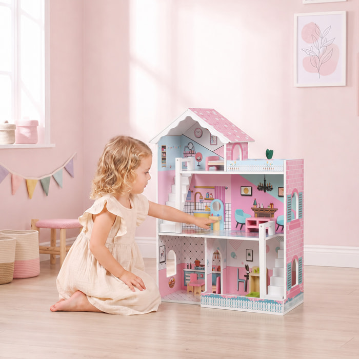 Maison de poupée en bois jeu d'imitation grand réalisme avec acessoires