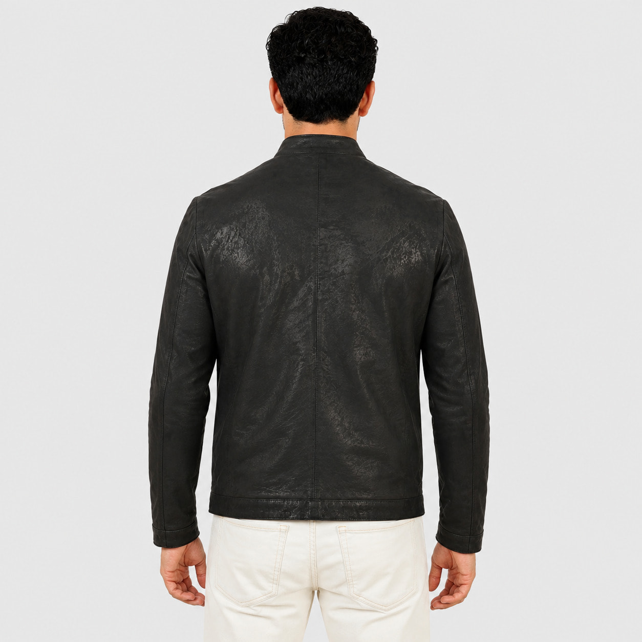 Giubbino in pelle di vitello rifinizione dakota Nero-Slim Fit