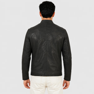 Giubbino in pelle di vitello rifinizione dakota Nero-Slim Fit