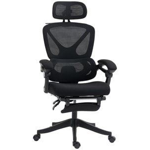 Silla de Escritorio de Malla Silla de Oficina Reclinable con Reposacabezas Soporte Lumbar Reposapiés y Altura Regulable Función de Basculante Carga 135 kg Negro
