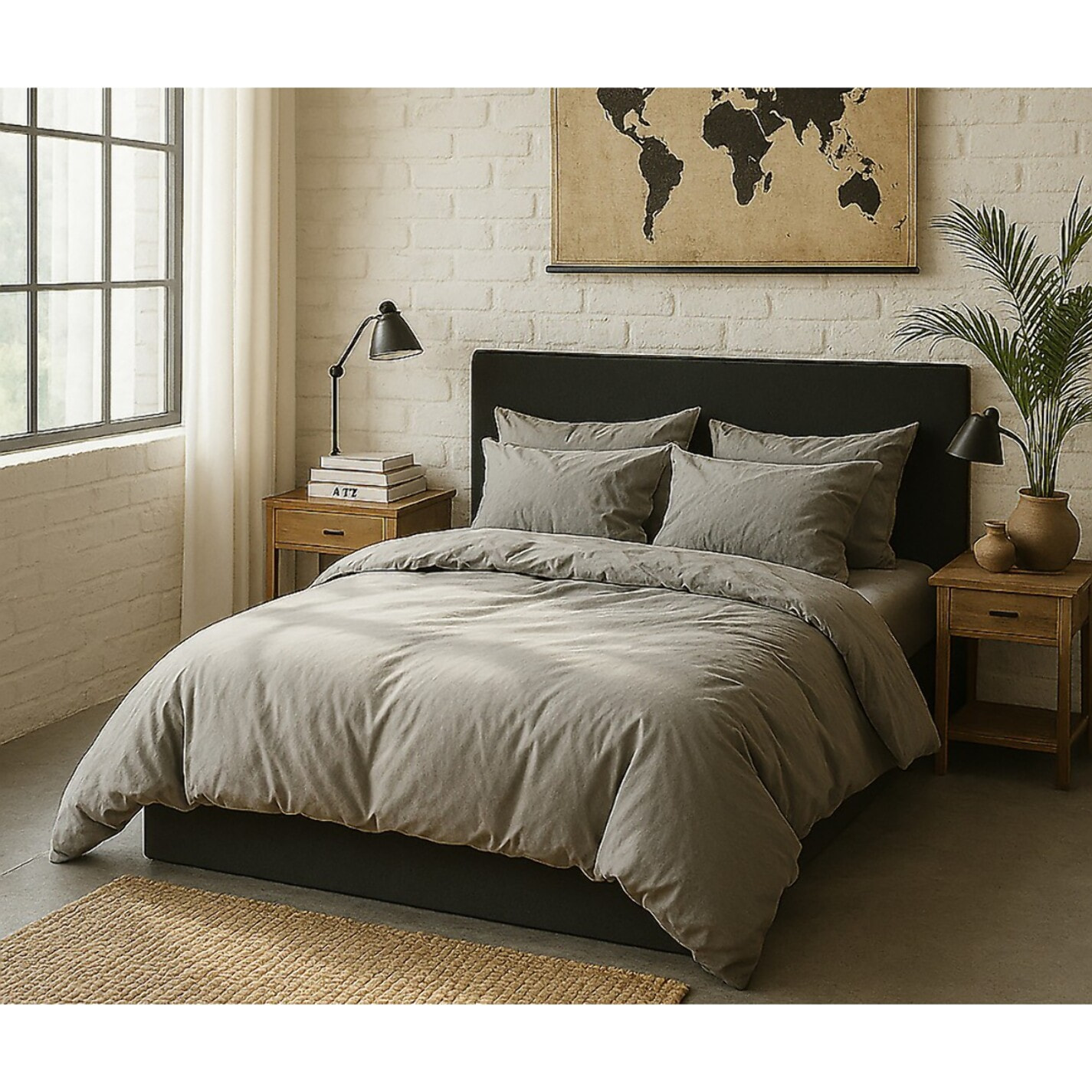 Housse De Couette 100% Percale De Coton Lavé Gris Perle
