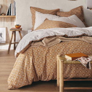 Parure de lit Housse de couette + taies rectangles unie en coton, BATIK, Jaune savane