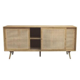 Buffet en bois manguier massif et cannage rotin 3 portes coulissantes L180 cm ACANGE