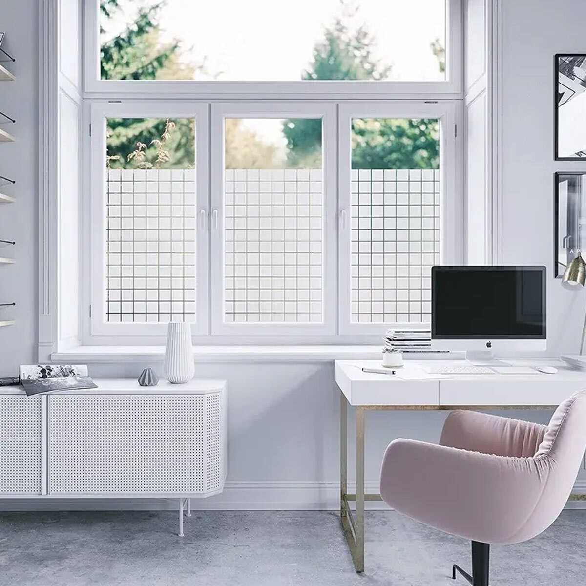 Rouleau occultant vitrostatique carrés - translucide opaque au mètre - Film Anti Regard Electrostatique Occultant Vitre Anti UV