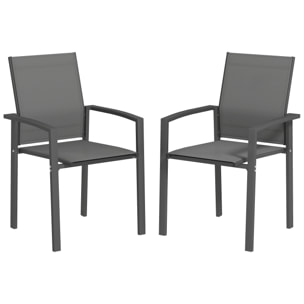 Juego de 2 Sillas de Jardín Exterior Sillas Terraza Exterior Apilables Sillones de Comedor con Tela Transpirable Marco de Acero Reposabrazos y Respaldo 56x58x89 cm Gris Oscuro