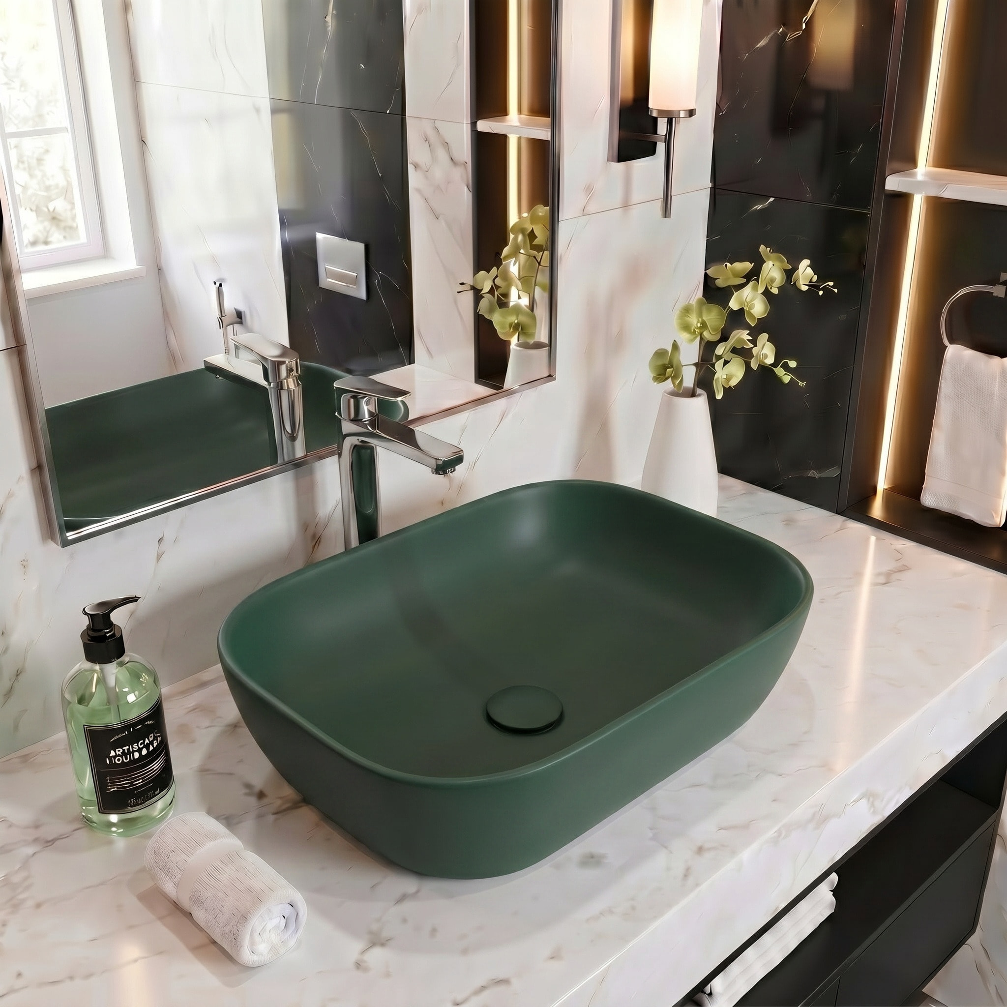 Vasque à poser 45,5 x 32,5 x 13,5 cm sans trop-plein vert foncé mat Infinitio SAT (SATINF4532DGEM)