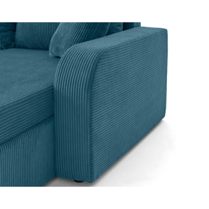 Valos - canapé d'angle réversible - 4 places - convertible avec coffres - en velours côtelé - Bleu Ardoise
