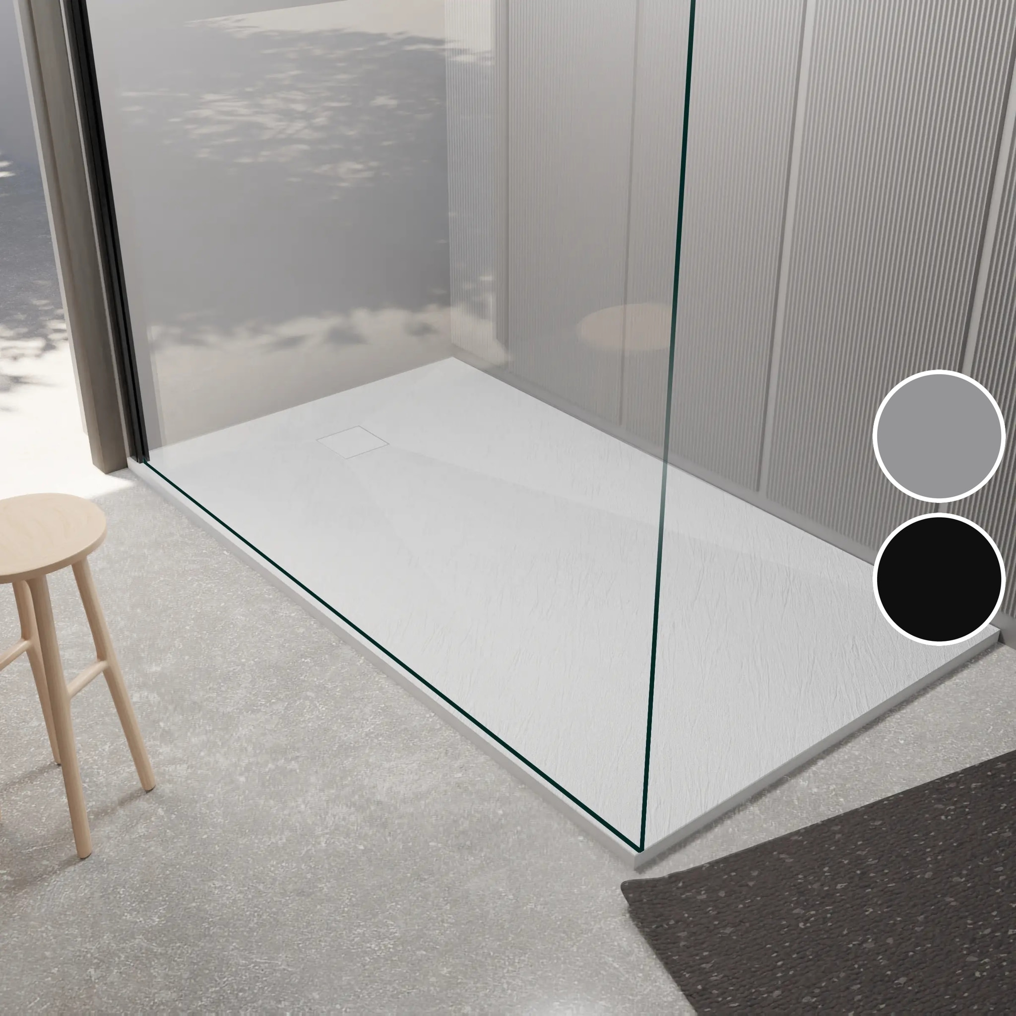 Receveur de douche 90x160x2.6 cm en SMC Finition Ardoise - Blanc Mat - ROCK 2 WHITE