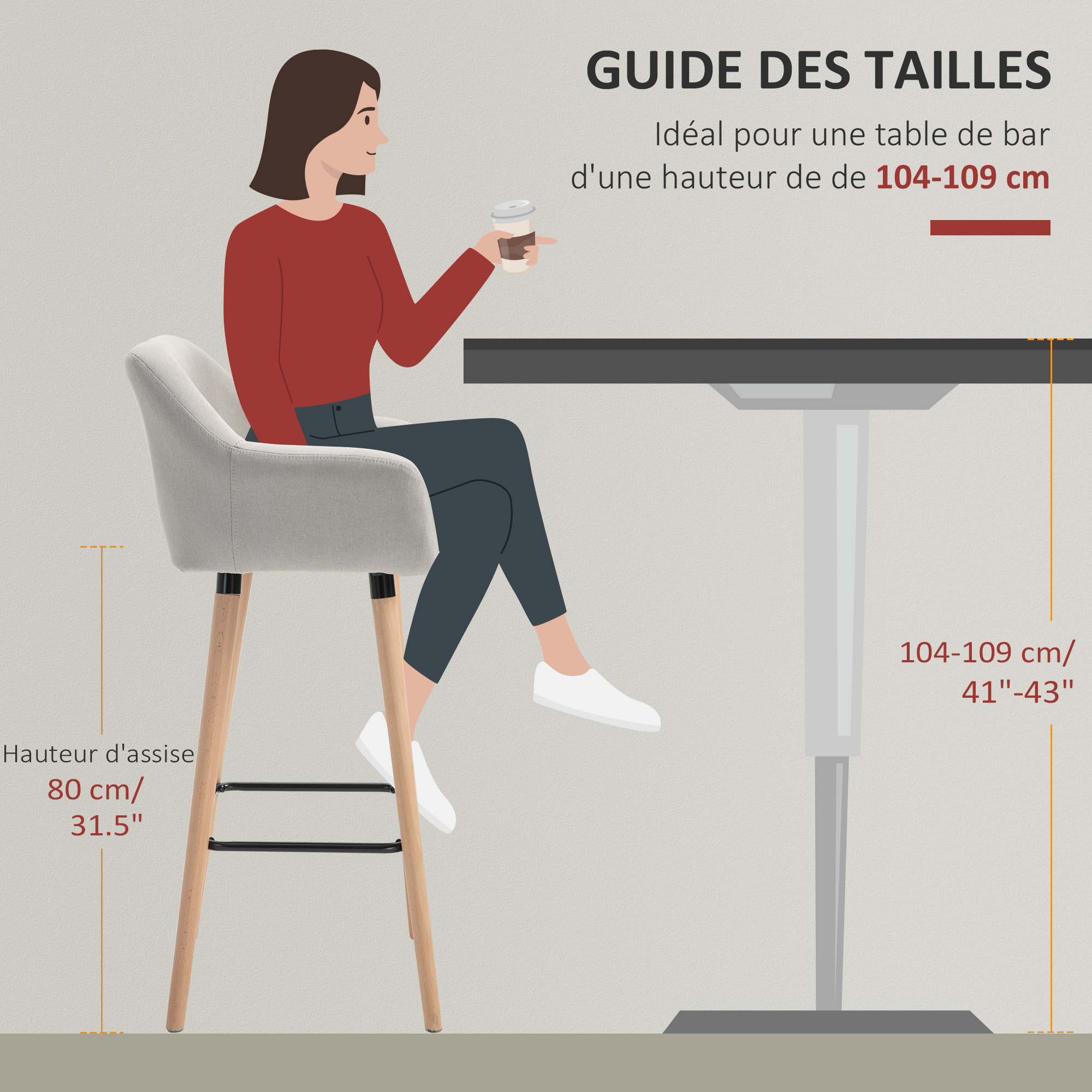 Lot de 2 tabourets de bar style scandinave repose-pieds et accoudoirs