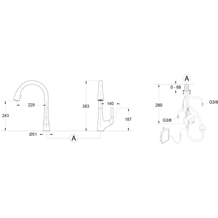 Mitigeur cuisine Forte Bec  douchette extractible en inox brossé