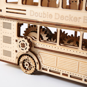 Modello in legno 3D, design di autobus a due piani con movimento meccanico. 349 pezzi.