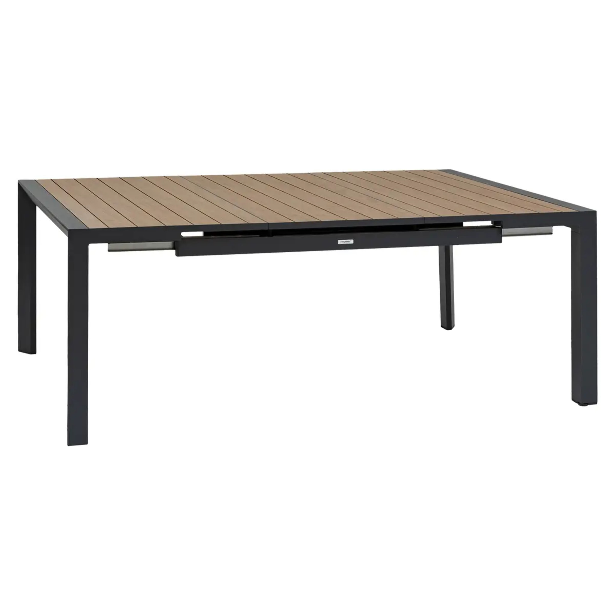 Table de jardin extensible carrée "Évasion" effet bois honey & argile 10 places lates en aluminium