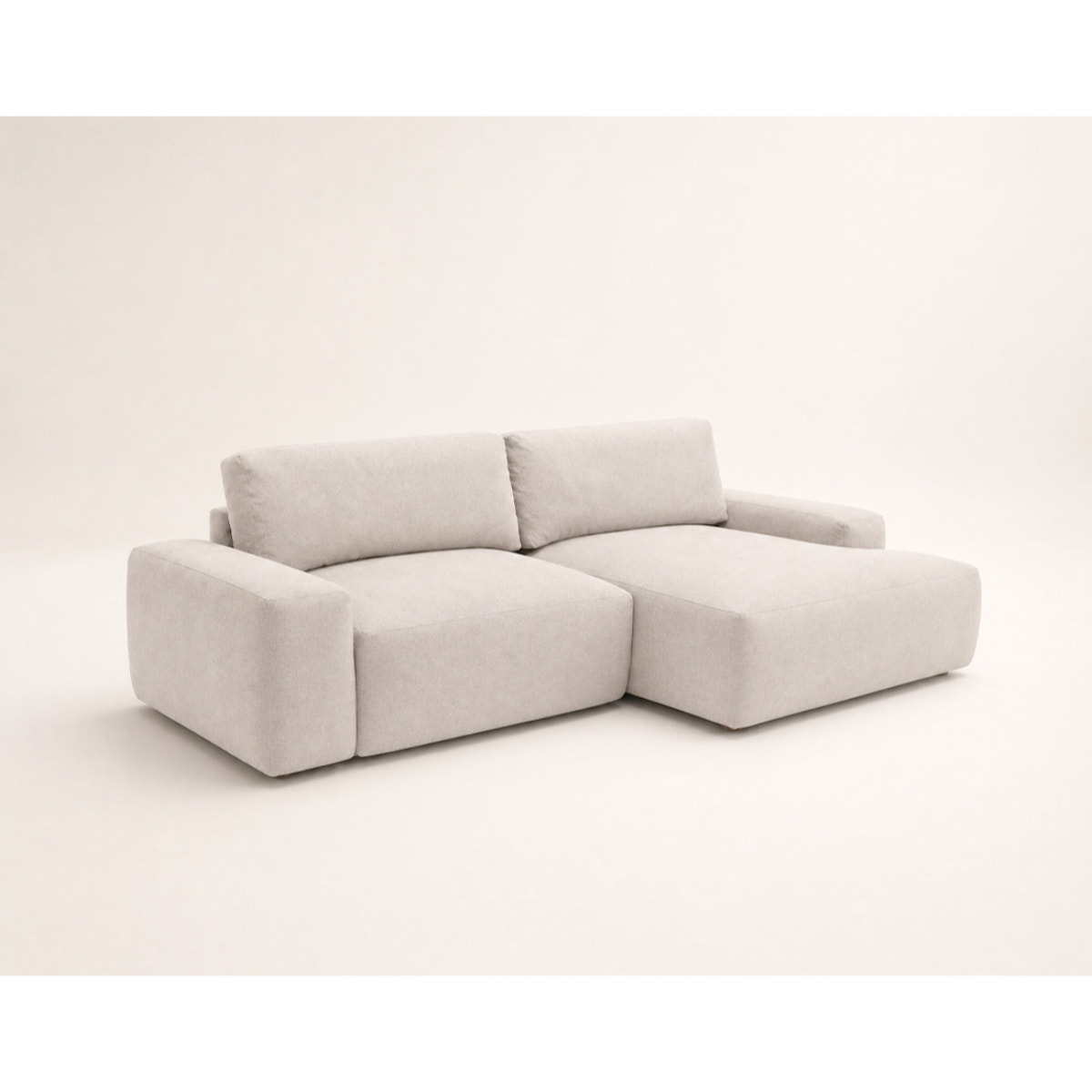 Tama - Canapé d'angle droit 4 places convertible avec coffre en tissu - Beige