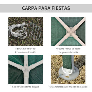 Carpa Desmontable 3x3 m Cenador Pabellón de Jardín con 4 Orificios de Drenaje y Marco de Acero Gazebo para Terraza Patio Exterior Camping Verde