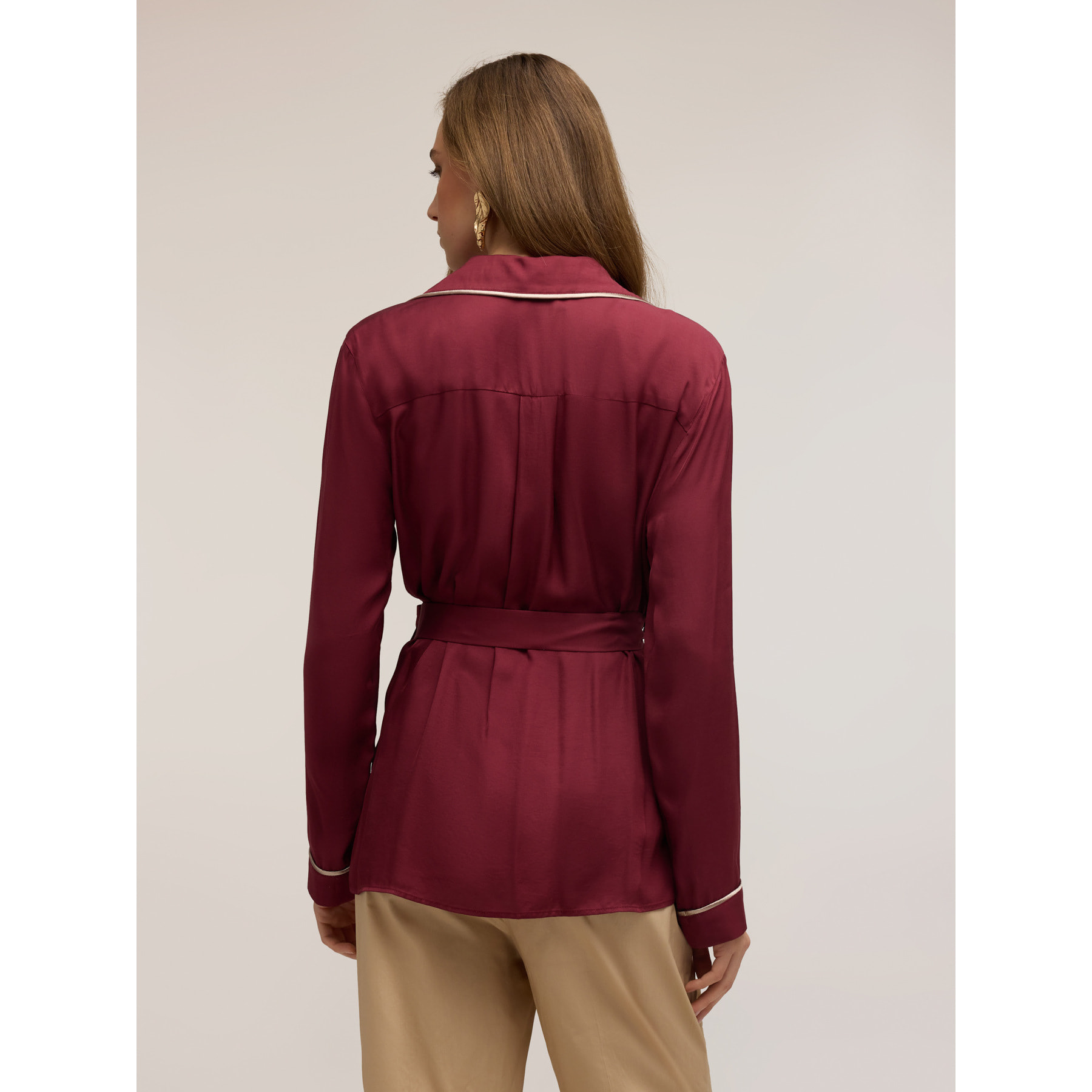 Motivi - Camicia in twill di viscosa con profili a contrasto - Bordeaux