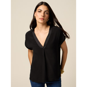 Oltre - Blusa escote en V de viscosa - Negro