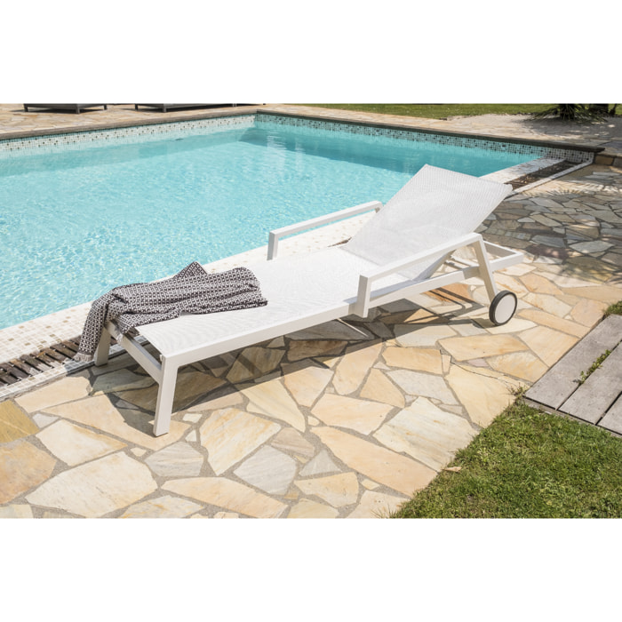 IBIZA - Lot de 2 bains de soleil en aluminium et toile plastifiée blanche