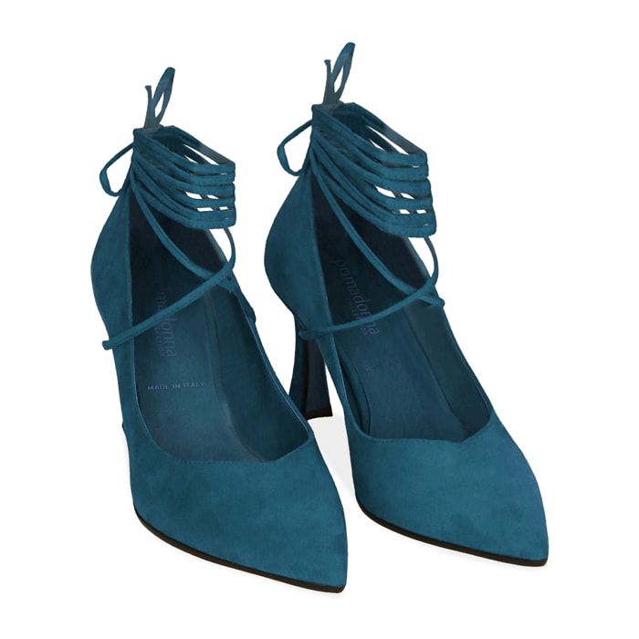Décolleté lace-up color petrolio, tacco 8 cm