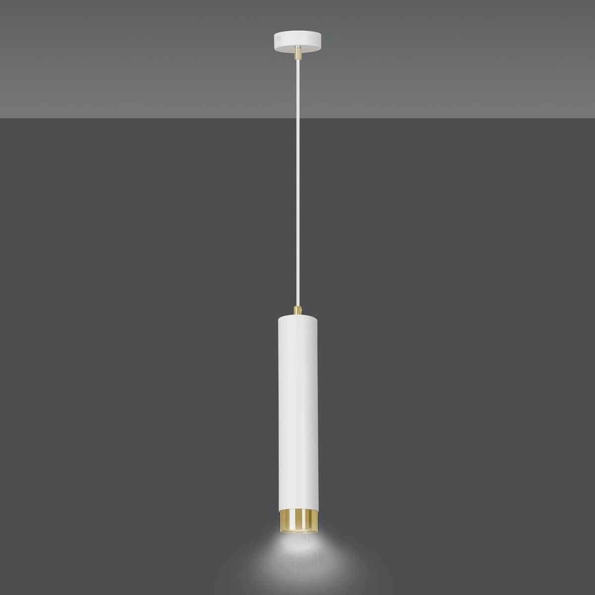 Lampada a sospensione Kibo in acciaio bianco e oro