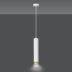 Lampada a sospensione Kibo in acciaio bianco e oro