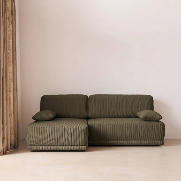 Banquette canapé d'angle gauche convertible 3 places velours côtelé avec coffre NELSON