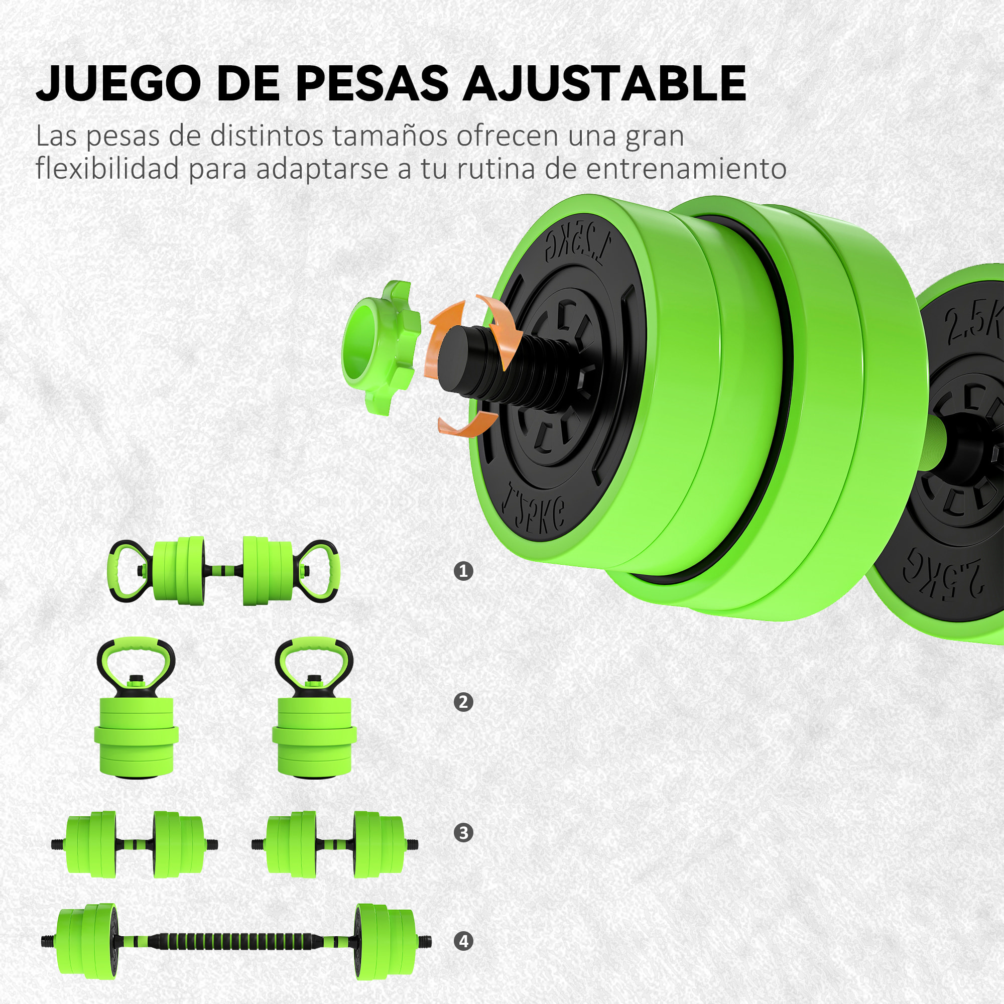 Juego de Mancuernas Ajustables, 4 en 1, 30kg, Juego de Pesas Utilizado como Kettlebell, Barra, Mancuernas o Soporte para Flexiones, Equipo de Fitness para Hombres y Mujeres, Gimnasio en Casa