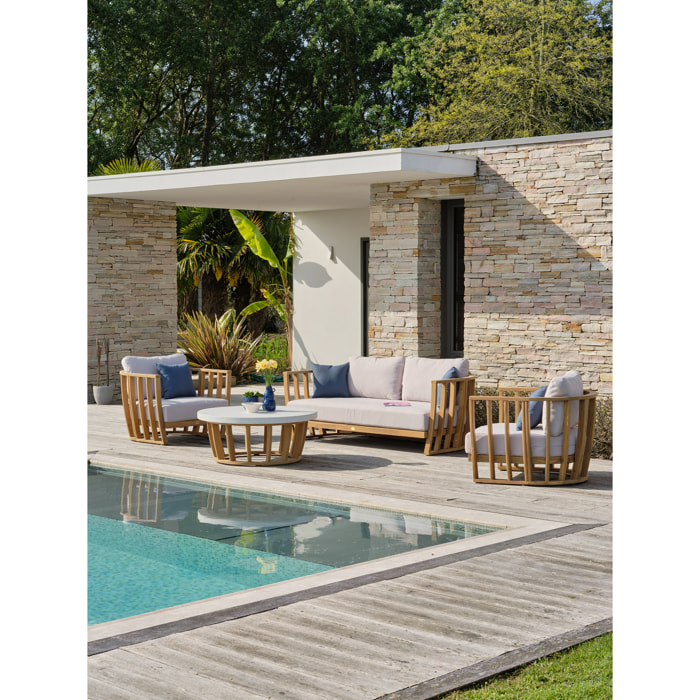 BOGOTA - Salon bas de jardin 5 places en bois d'acacia, plateau effet béton