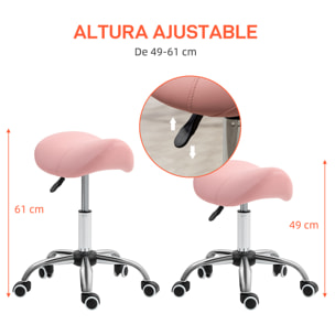 Taburete con Ruedas Taburete Giratorio Cosmético con Altura Ajustable Asiento Acolchado y Amplio Dentista Peluquería Carga 120 kg 52x53x49-61 cm Rosa
