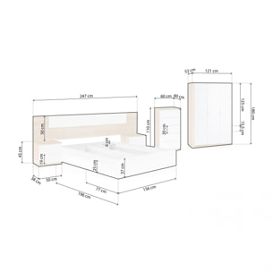 Dormitorio compuesto por 6 piezas en blanco artik y roble canadian Akari 5C Max Blanco Artik (Blanco Mate) - Roble Canadian