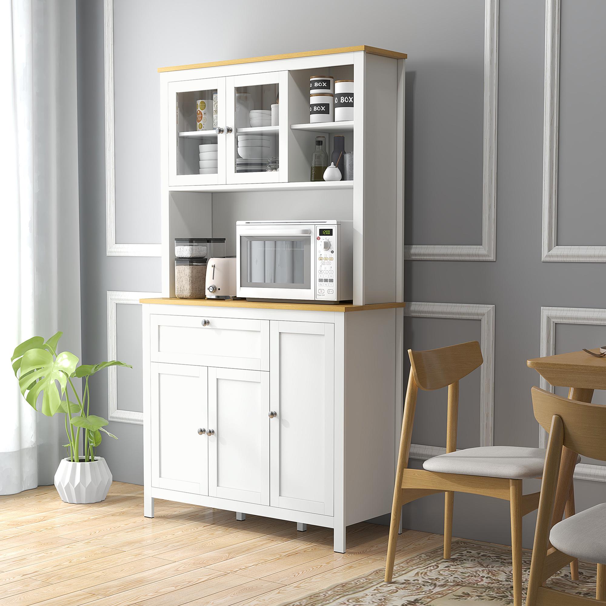 Alacena de Cocina Moderno Mueble Auxiliar de Cocina con 5 Puertas Estante Ajustable Cajón y Encimera de Microondas Abierta 100x40x180 cm Blanco