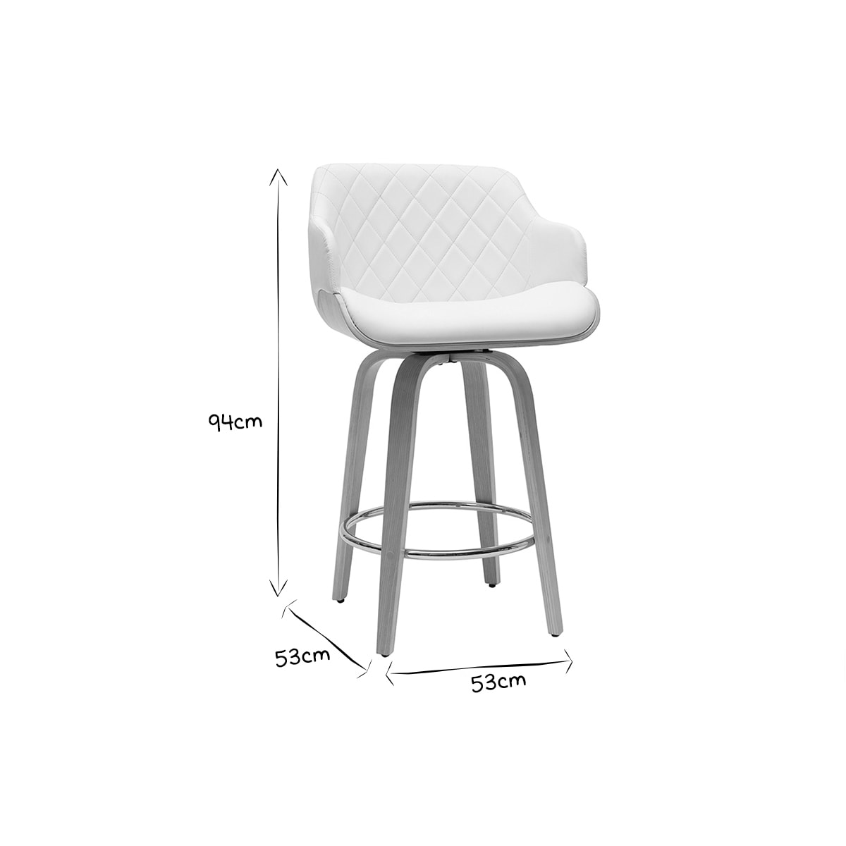 Tabouret de bar design pivotant 360° blanc et bois clair H65 cm LUCIEN