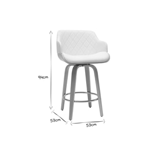 Tabouret de bar design pivotant 360° blanc et bois clair H65 cm LUCIEN