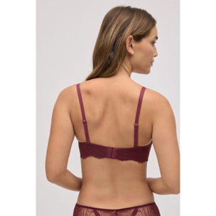 Reggiseno imbottito senza ferretto in pizzo granato, coppa B