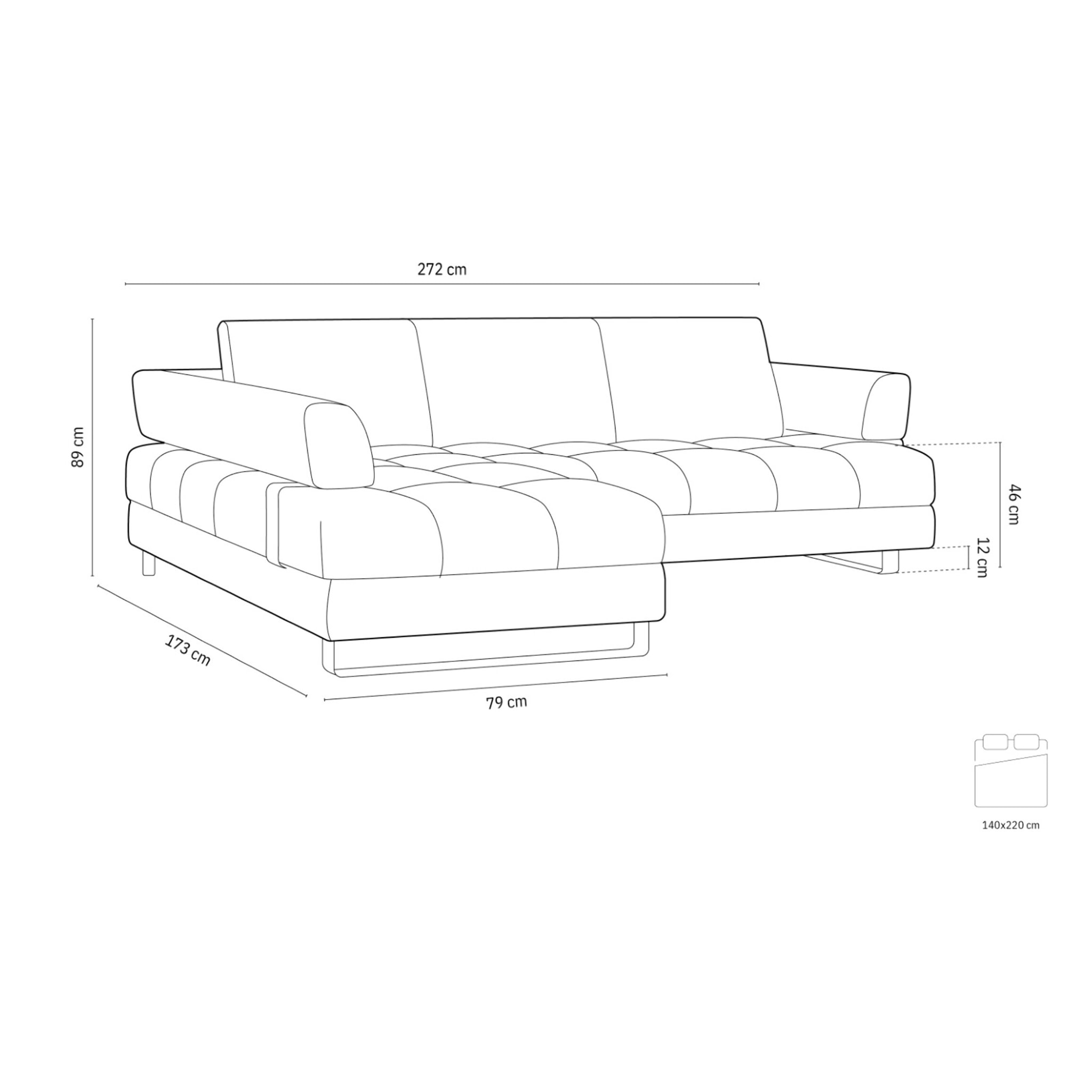 Canapé d'angle gauche convertible avec coffre de rangement "Clinton" 5 places en tissu structurel gris