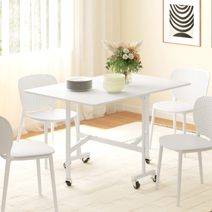 Mesa Plegable de Comedor para 4-6 Personas Mesa de Comedor Plegable con Ruedas y Alas Abatibles Mesa Abatible para Cocina Salón 120x80x73 cm Blanco