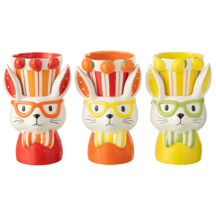 J-Line cache-pot 2 Parties Lapin Dolomite - céramique - mix - large - 3 pièces - Ø 14 cm