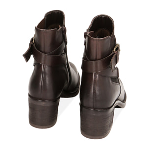 Botines de cuero marrón oscuro Chelsea hasta el tobillo, tacón de 6 cm