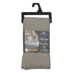 Drap-housse percale gris 90x190cm