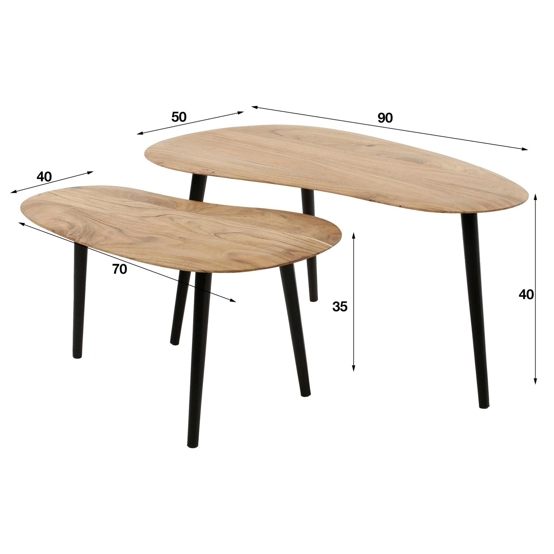 Table basse  en bois d'acacia forme haricot (lot de 2) MELBOURNE