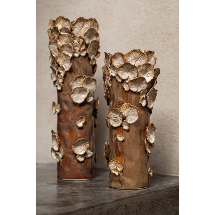 J-Line vase Mushrooms cylindre - grès - marron/beige - small