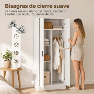HOMCOM Armario Dormitorio Moderno, Armario Ropero con Barra para Colgar, Estantes, 70x37x164 cm, para Salón, Entrada, Blanco