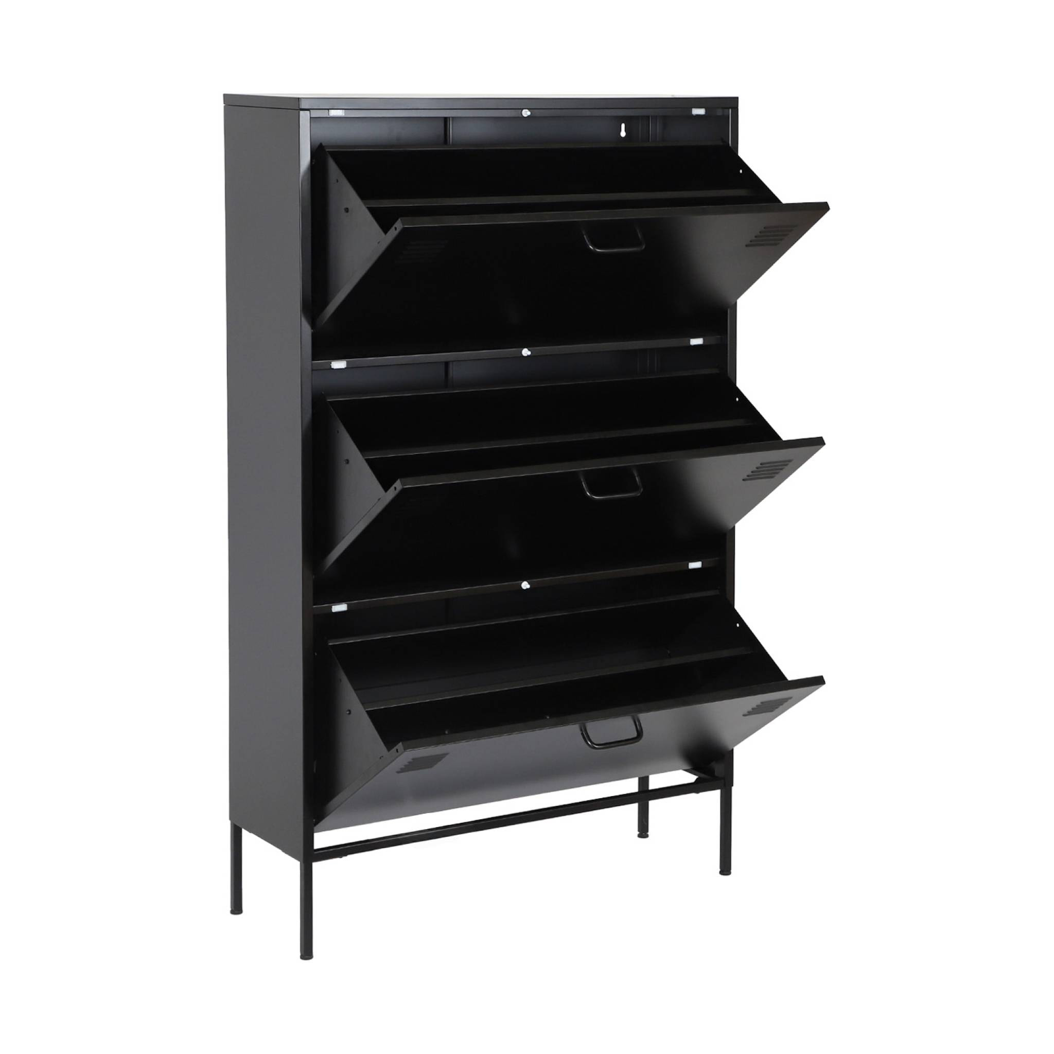 Meuble à chaussures industriel métal noir 3 tiroirs - 80 x 29 x 132.5 cm - Alabama